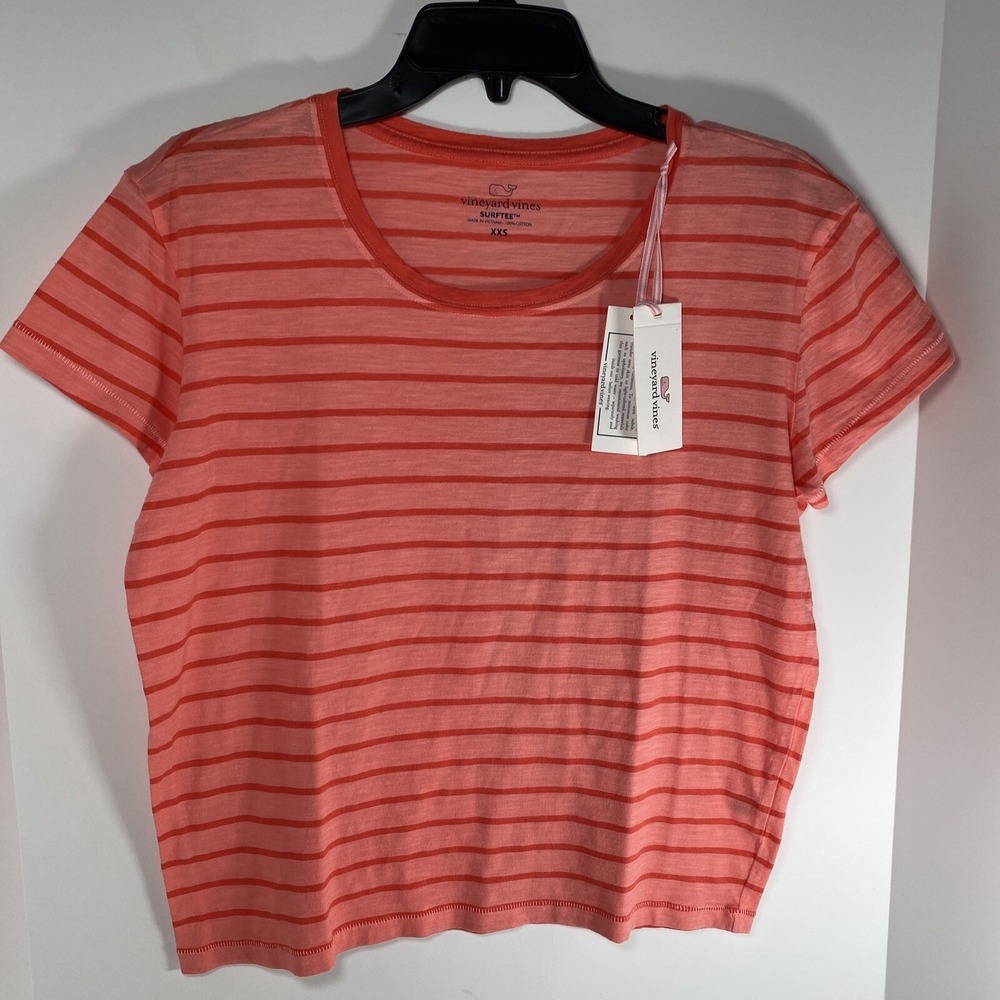 Vineyard Vines Womens XXS Papaya Punch Stripped Surftee Shirt Casual Tee Cotton